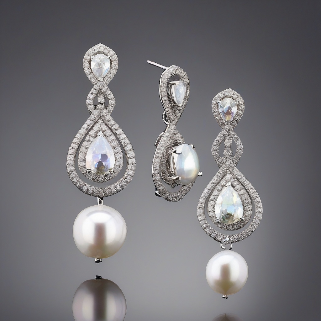 Boucles d'Oreilles Perles et Diamants Goutte