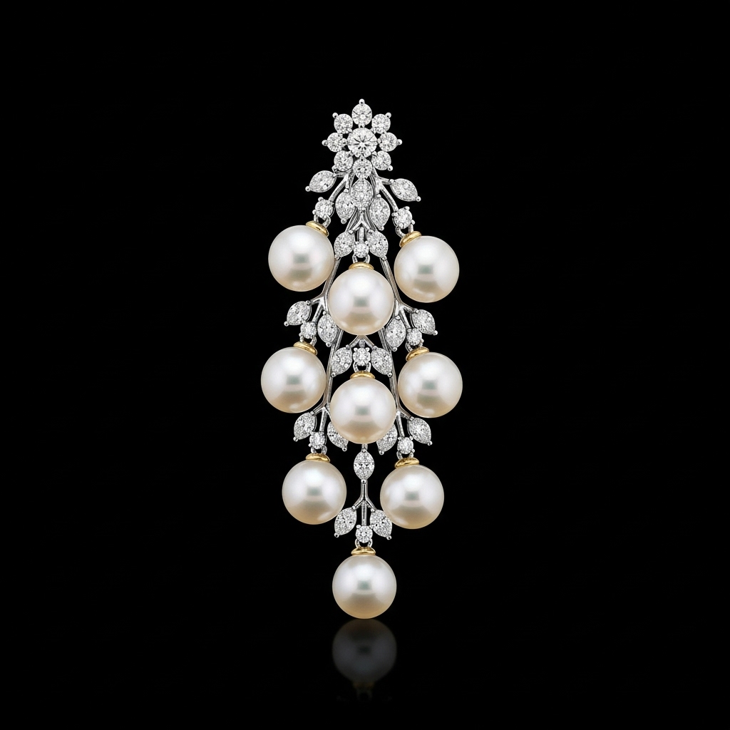 Boucles Perles Diamants en Cascade