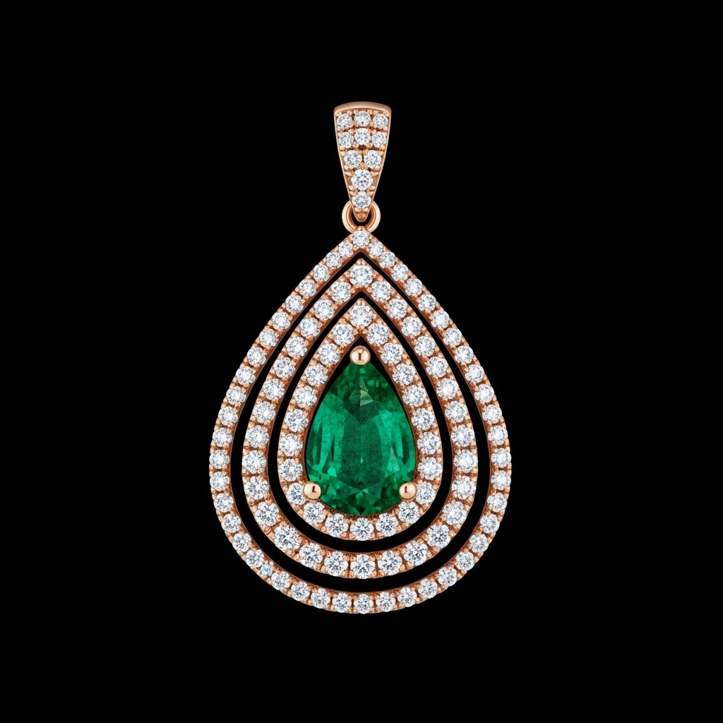 Pendentif Émeraude Larme Auréole